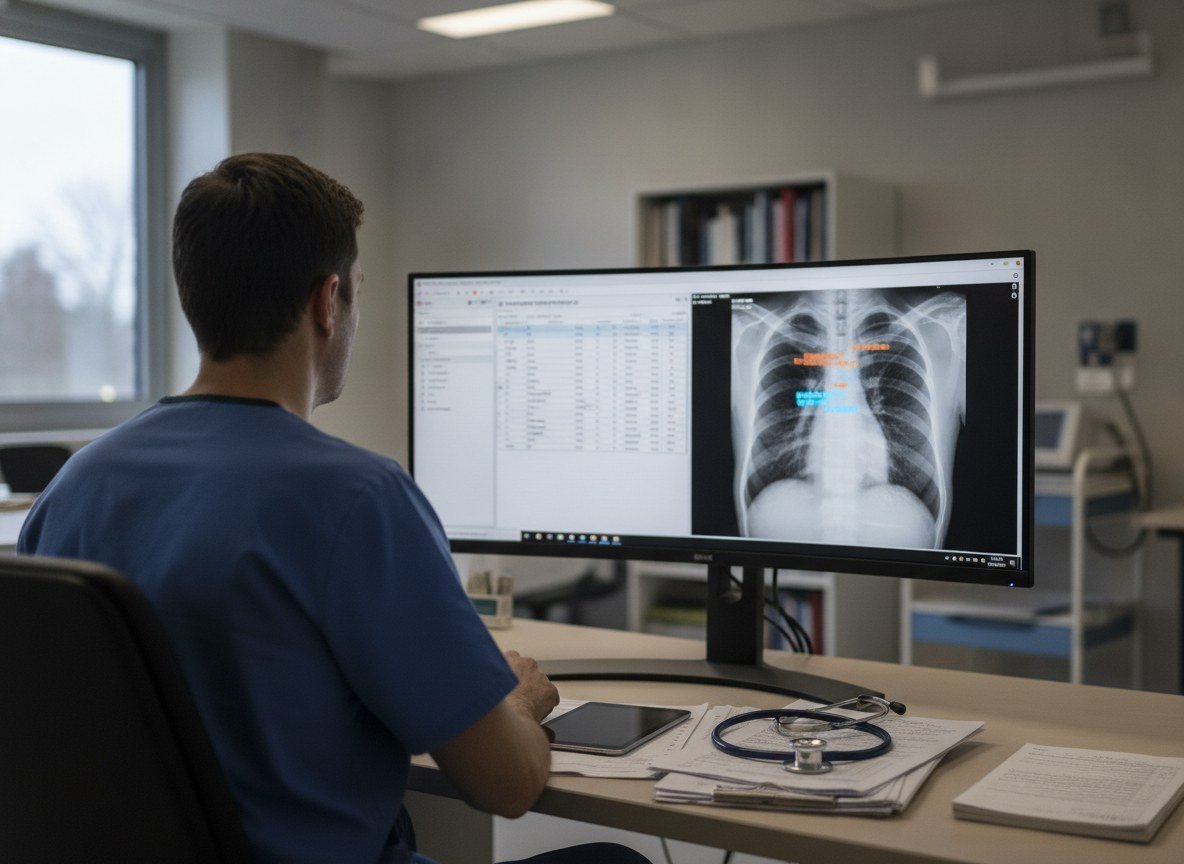 Il·lustració editorial de Un sistema d'IA que simula la consulta entre metge i pacient aconsegueix diagnòstics fiables sense treure dades de l'hospital