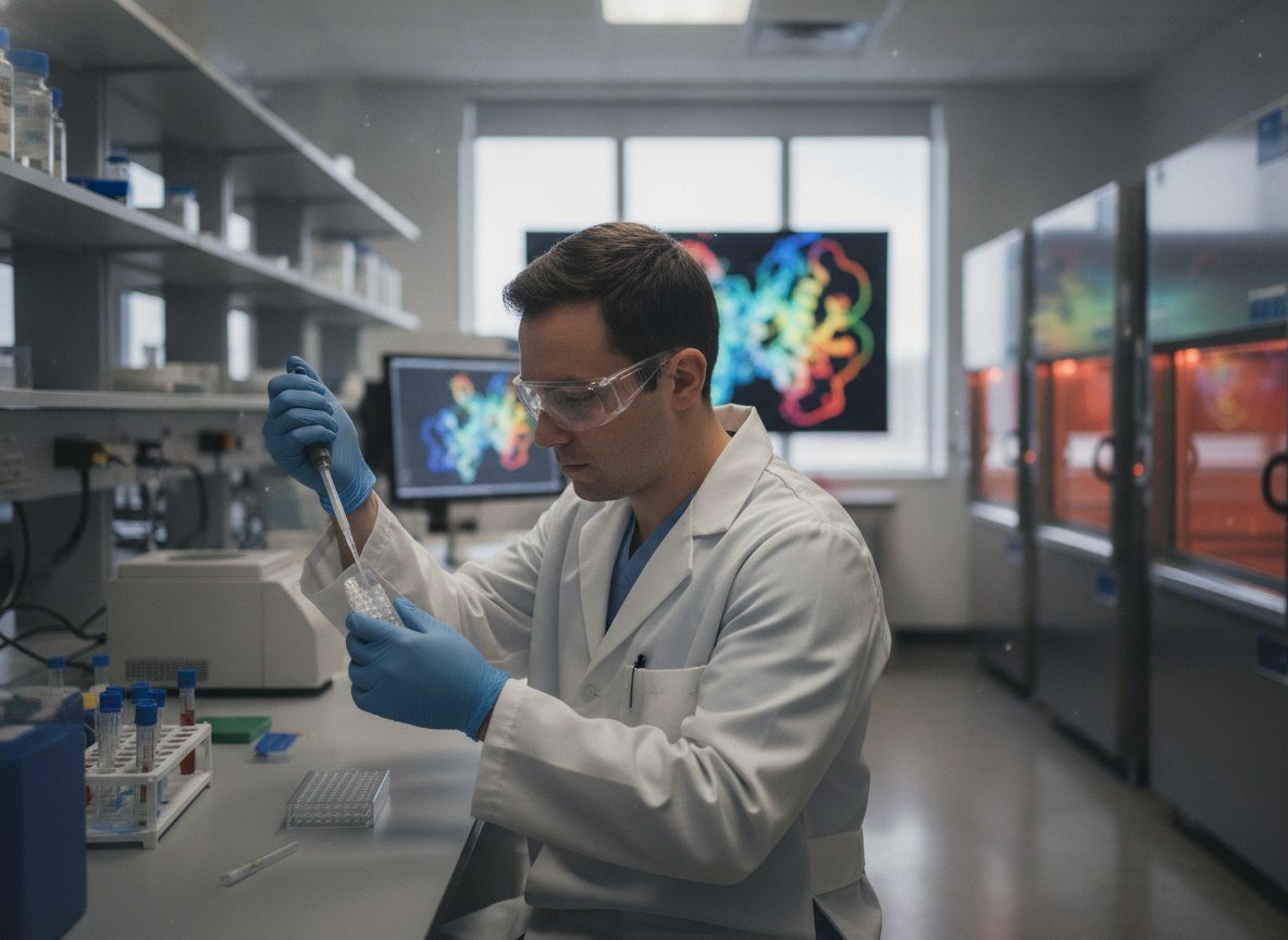 Il·lustració editorial de L'Allen Institute, la Universitat de Washington i el Fred Hutch llancen un accelerador que combina IA i biologia experimental per dissenyar noves molècules
