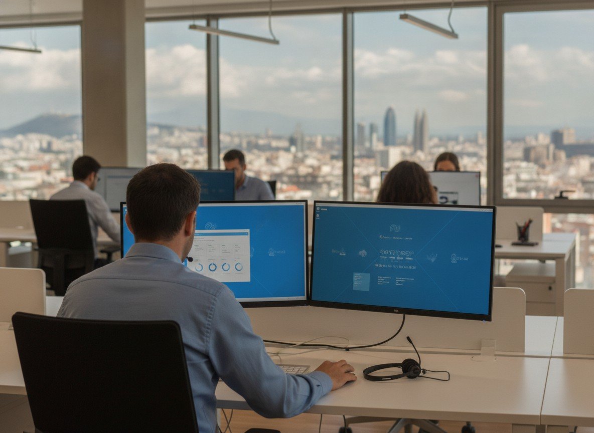 Il·lustració editorial de Aigües de Barcelona renova l'atenció al client amb Salesforce i prepara agents d'IA autònoms per WhatsApp