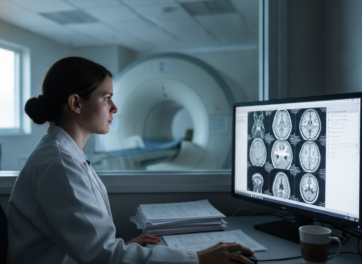 Il·lustració editorial de Un model d'IA entrenat per calcular l'edat del cervell es converteix en una eina genèrica per detectar senyals d'alzheimer en ressonàncies magnètiques