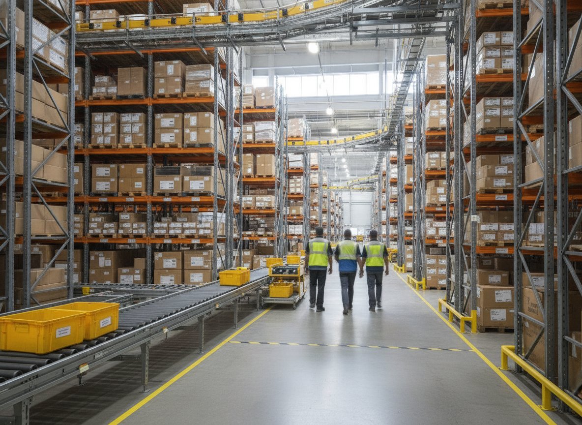 Il·lustració generada amb IA: Amazon faria servir una eina d'IA, Atlas, que puntua els magatzems segons el risc que els treballadors es sindiquin, segons uns documents filtrats
