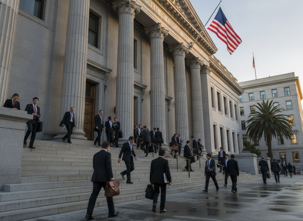 Il·lustració editorial de Comença a San Francisco el primer judici amb jurat dels Estats Units sobre si entrenar IA amb obres amb drets d'autor és una infracció