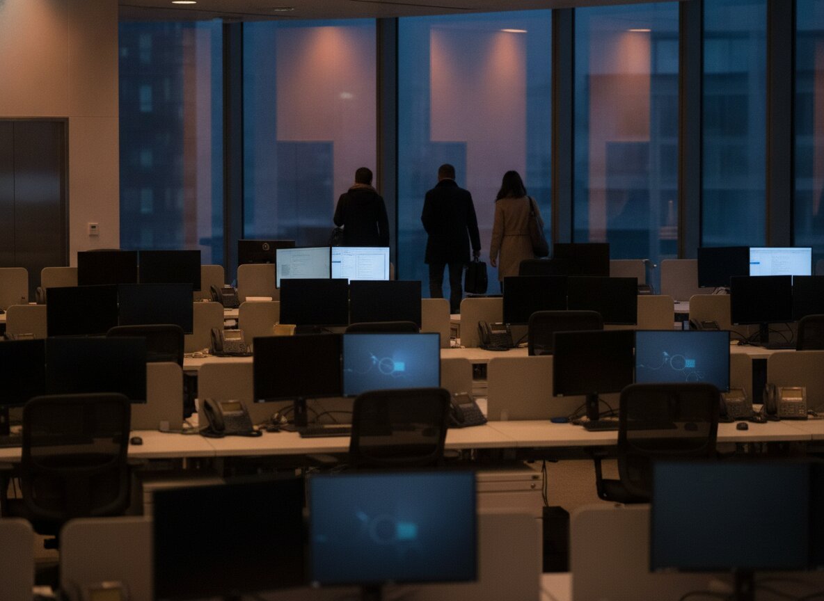 Il·lustració generada amb IA: Barclays retallarà 5.000 llocs de feina, el 5% de la plantilla, i el seu conseller delegat ho atribueix a anys d'inversió en tecnologia, també en IA