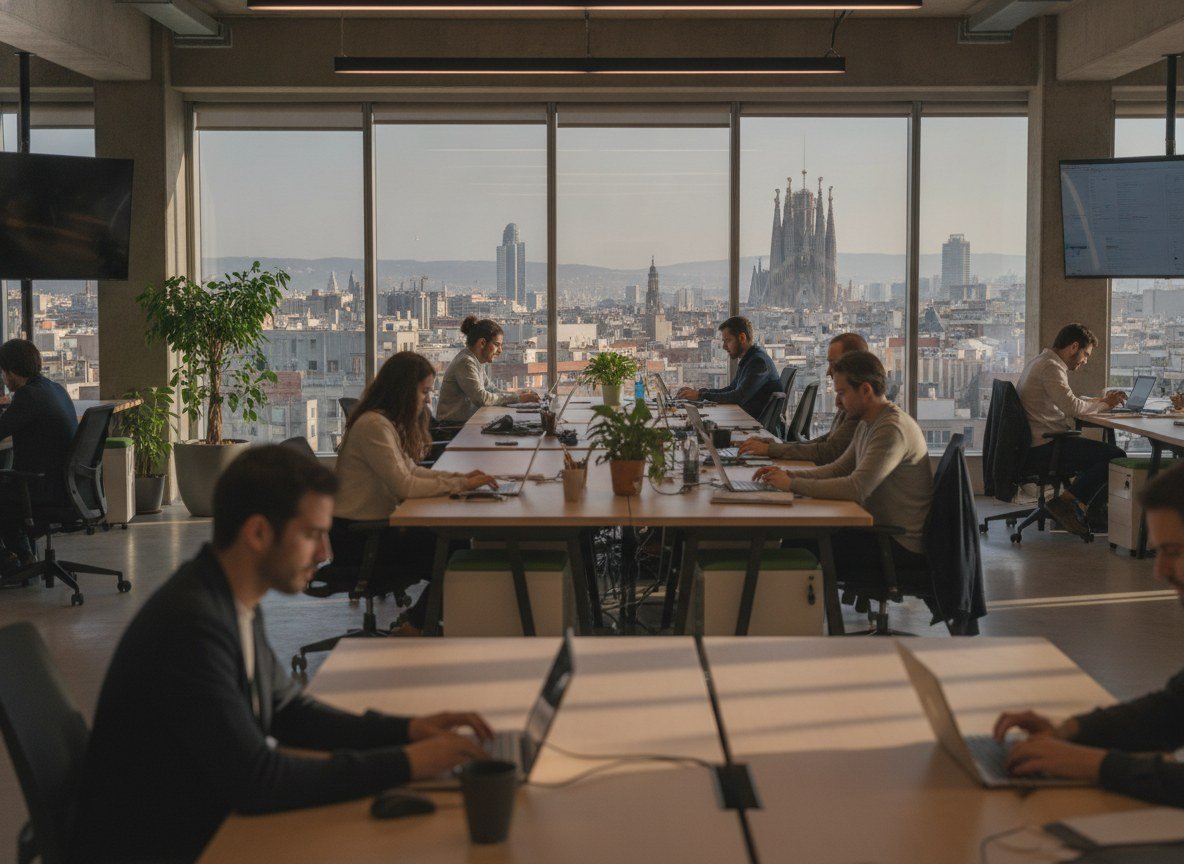 Il·lustració generada amb IA: Un estudi del BBVA situa Madrid i Catalunya al capdavant de l'exposició laboral a la intel·ligència artificial generativa a Espanya