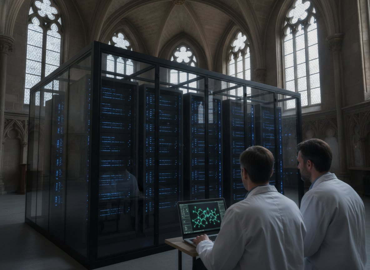 Il·lustració generada amb IA: El Barcelona Supercomputing Center i AstraZeneca s'alien per fer servir la IA i el supercomputador en recerca de cor, pulmó, càncer i malalties minoritàries