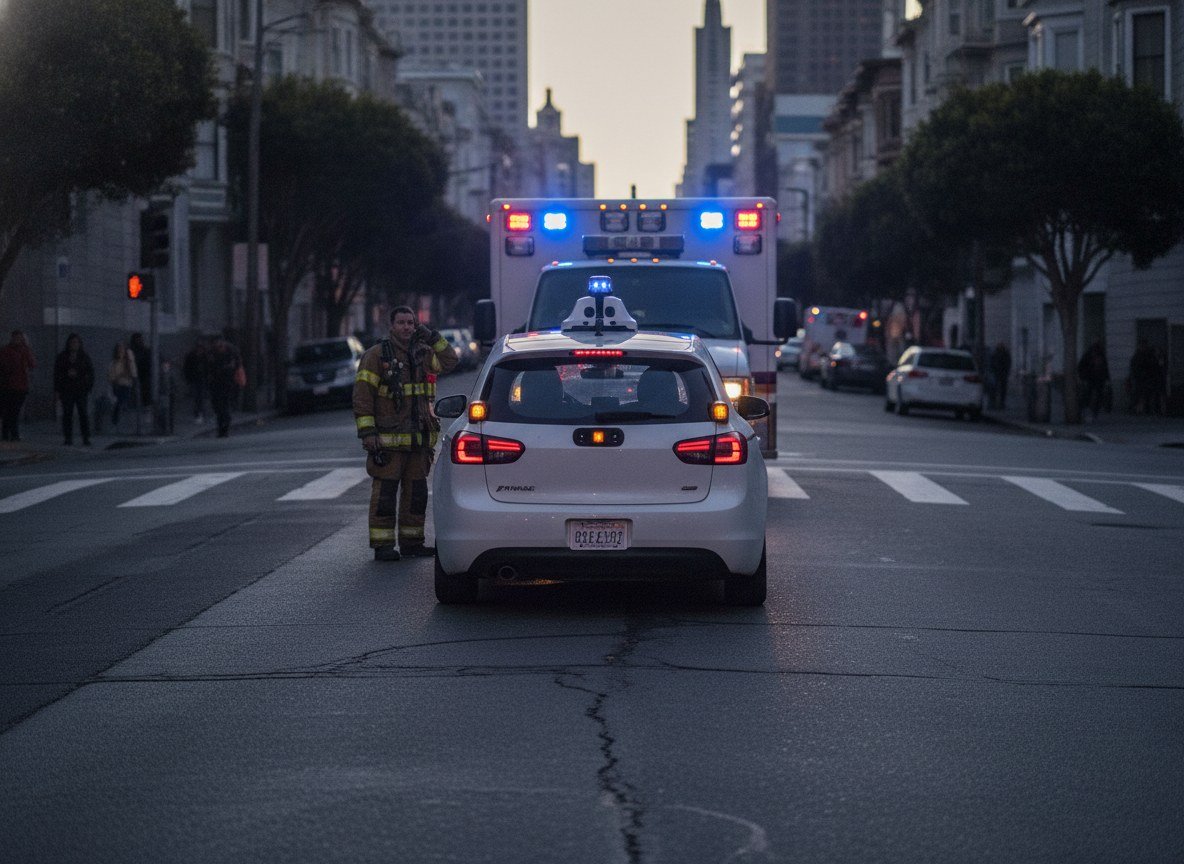 Il·lustració generada amb IA: Califòrnia multarà fins a 10.000 dòlars els robotaxis que bloquegin els serveis d'emergència més de mitja hora