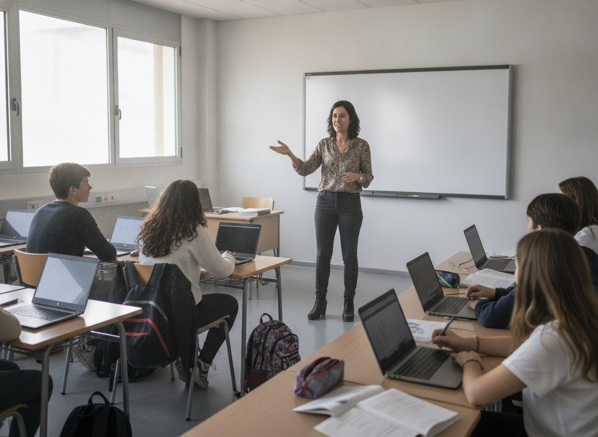 Il·lustració editorial de Educació limita l'ús autònom de la IA generativa als menors de 14 anys en el nou curs escolar català