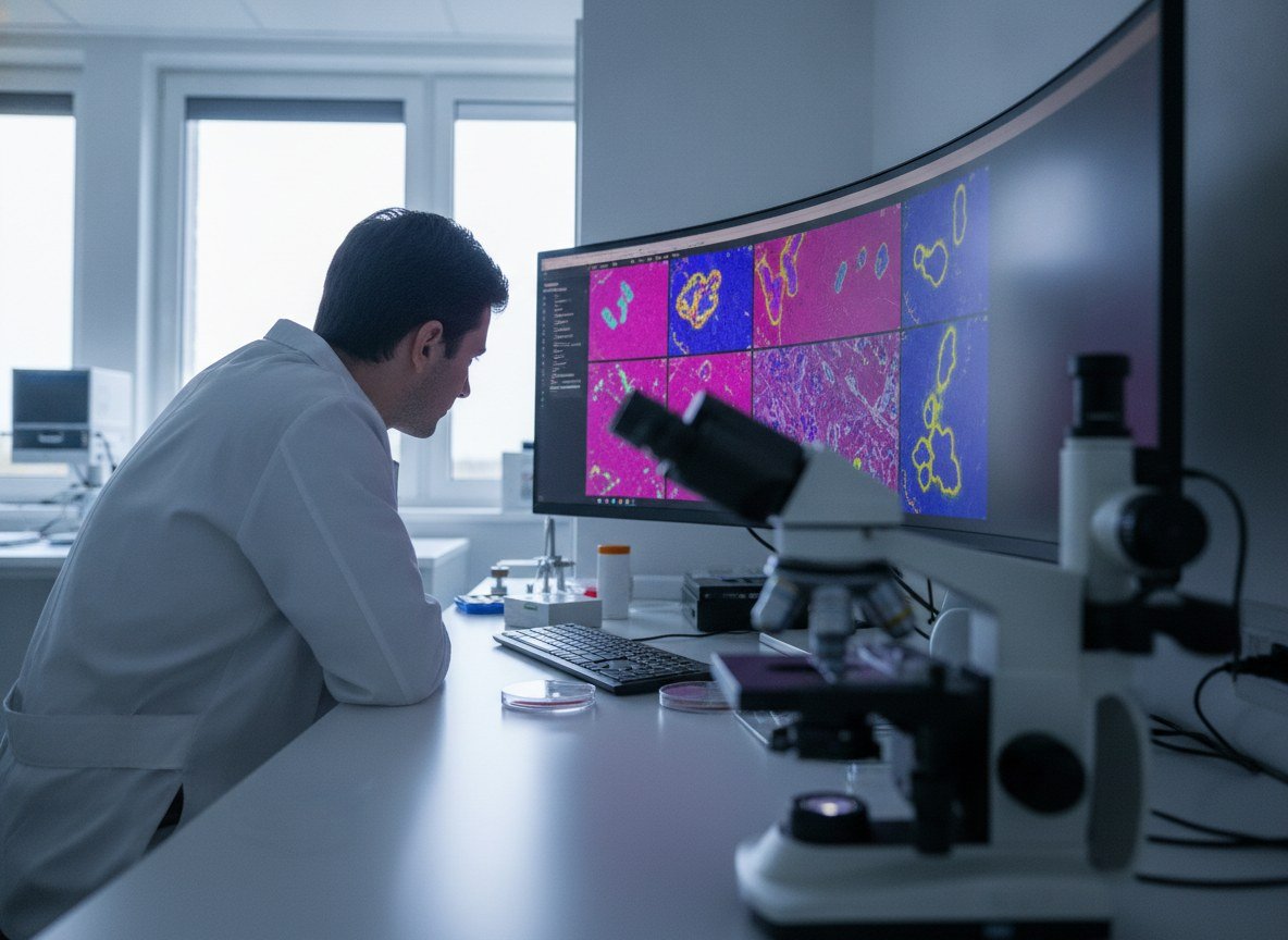 Il·lustració editorial de Un nou banc de proves posa a examen si els models d'IA de patologia entenen de debò les cèl·lules que veuen, o només les reconeixen de vista
