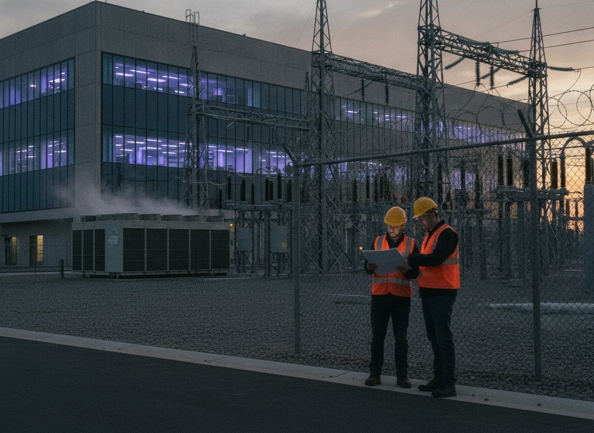 Il·lustració editorial de Els promotors de centres de dades d'IA busquen 10.000 milions de dòlars en avals bancaris per convèncer les elèctriques que els deixin connectar-se
