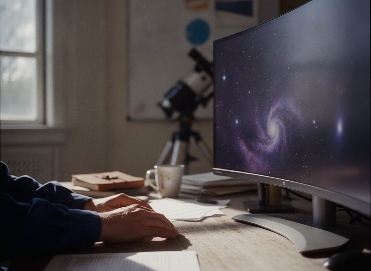 Il·lustració generada amb IA: Un astrofísic i uns agents de Claude Science munten el primer mapa ultraviolat de tot el cel, amb un terç del cel predit i no mesurat
