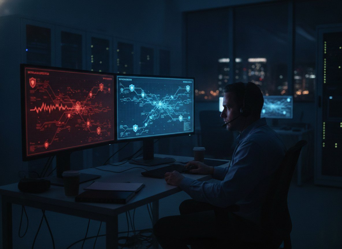 Il·lustració editorial de CrowdStrike i Nvidia presenten SafeMind, un sistema que enfronta una IA atacant i una IA defensora per entrenar-se soles
