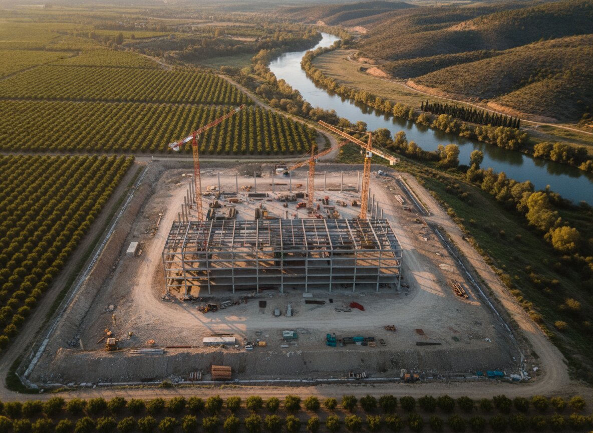 Il·lustració generada amb IA: El decret estatal dels centres de dades afluixa les exigències d'aigua i energia per a gigafactories d'IA com la de Móra la Nova