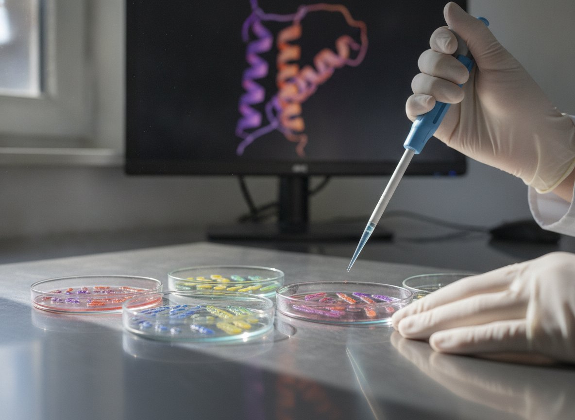 Il·lustració generada amb IA: DeepMind fa servir un agent d'IA per rastrejar pèptids antimicrobians i en proposa un de nou, encara per provar al laboratori