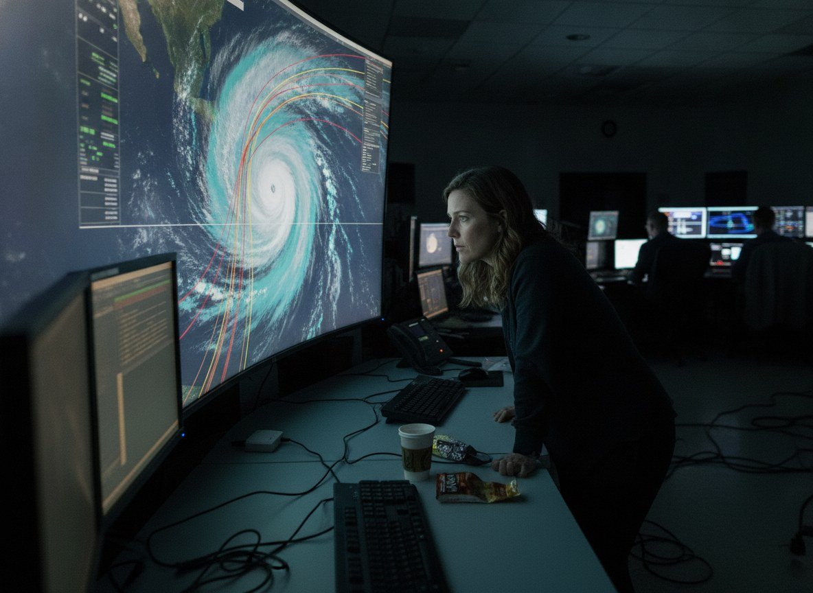 Il·lustració editorial de El model d'IA WeatherNext de Google DeepMind guanya un dia sencer d'antelació en la previsió de ciclons