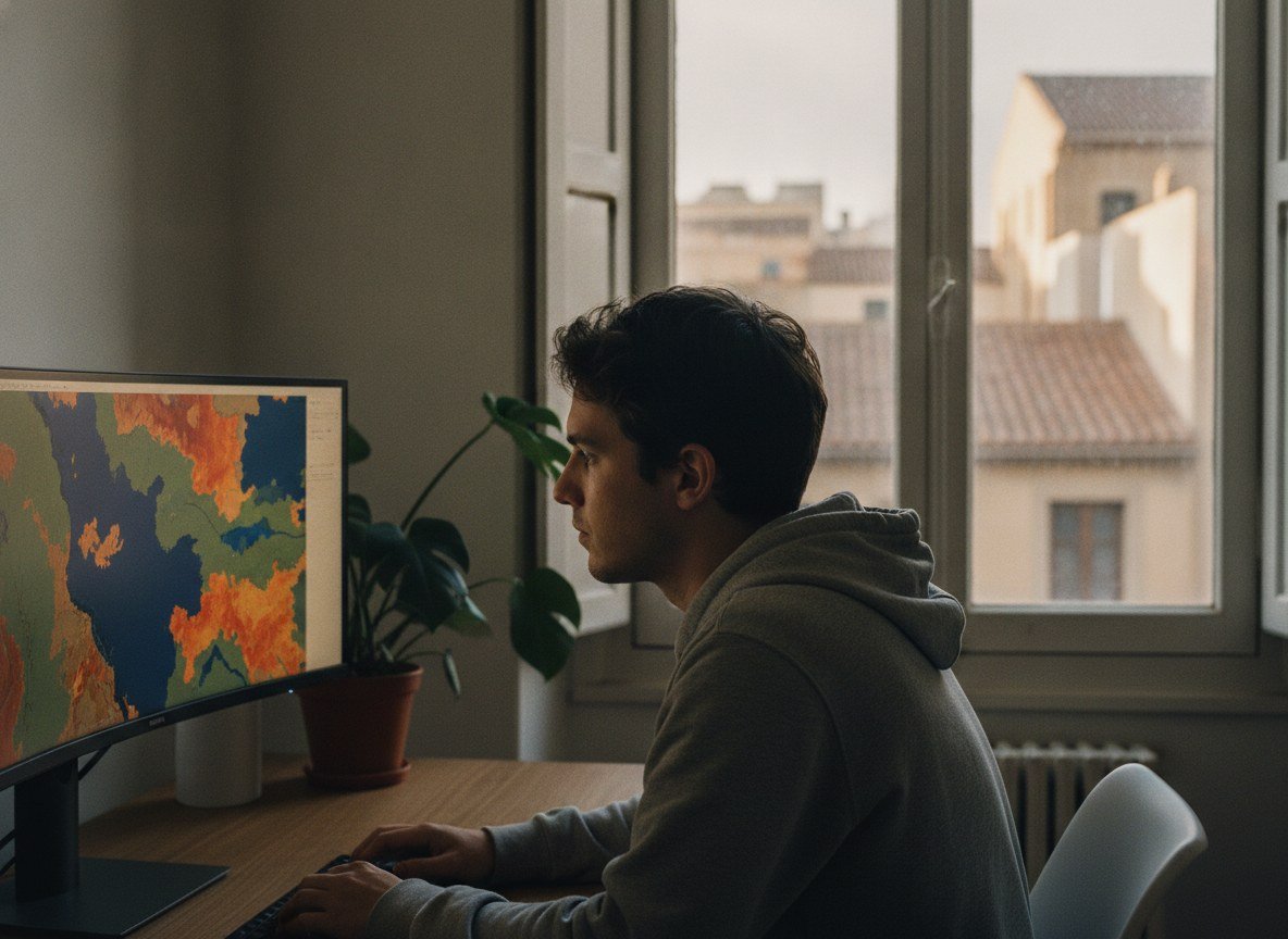 Il·lustració editorial de La barcelonina Earthpulse.ai ven a grans corporacions anàlisis de risc fetes amb dades de satèl·lit i aprenentatge profund