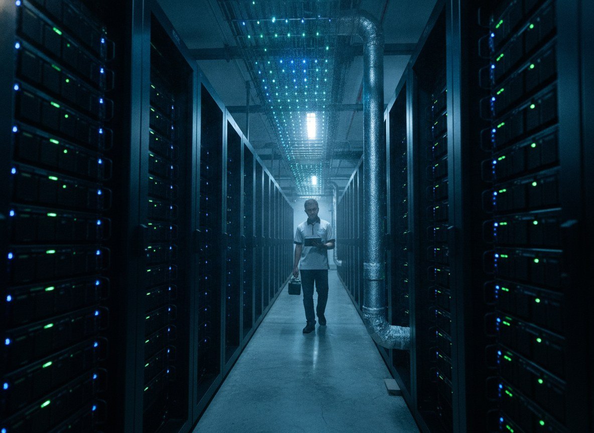 Il·lustració editorial de Washington revisa com les empreses xineses d'IA lloguen xips Nvidia a l'estranger per esquivar les sancions, després dels avenços de Moonshot i DeepSeek