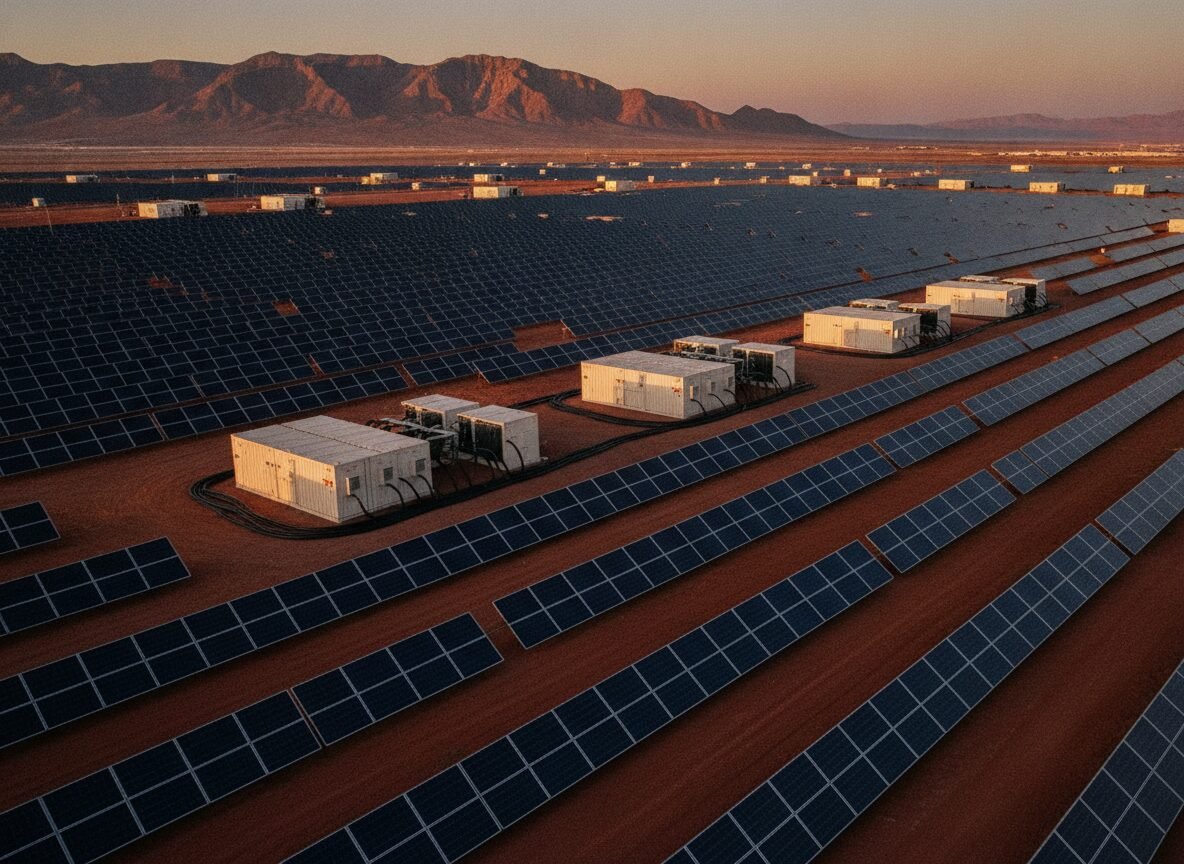 Il·lustració generada amb IA: Un empresari de Reus impulsa a Nevada un parc d'energia solar amb bateries per alimentar centres de dades d'IA