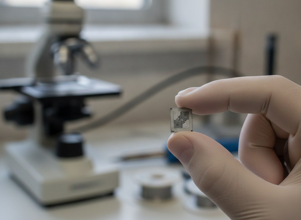 Il·lustració generada amb IA: Un xip implantable de l'EPFL llegeix l'activitat del cervell amb menys de 200 microwatts per distingir estats mentals