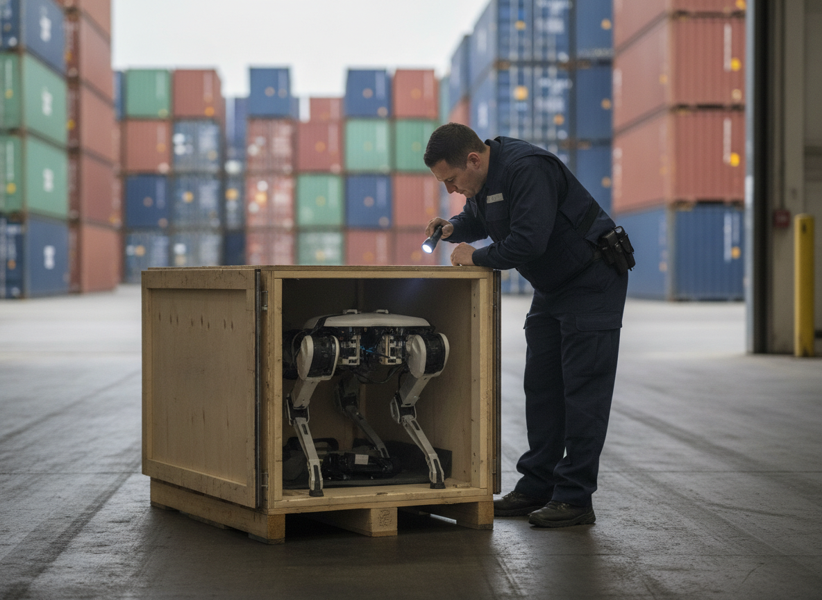 Il·lustració editorial de L'Administració Trump prohibeix la importació de nous robots humanoides xinesos i d'inversors connectats, i afecta de ple Unitree