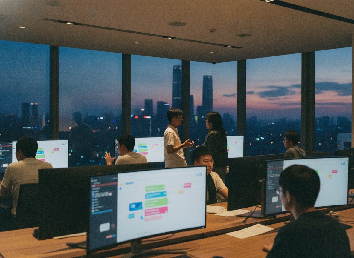 Il·lustració editorial de ByteDance, Alibaba i Tencent abandonen la guerra de regals de la IA xinesa i aposten per preus escalonats per a empreses