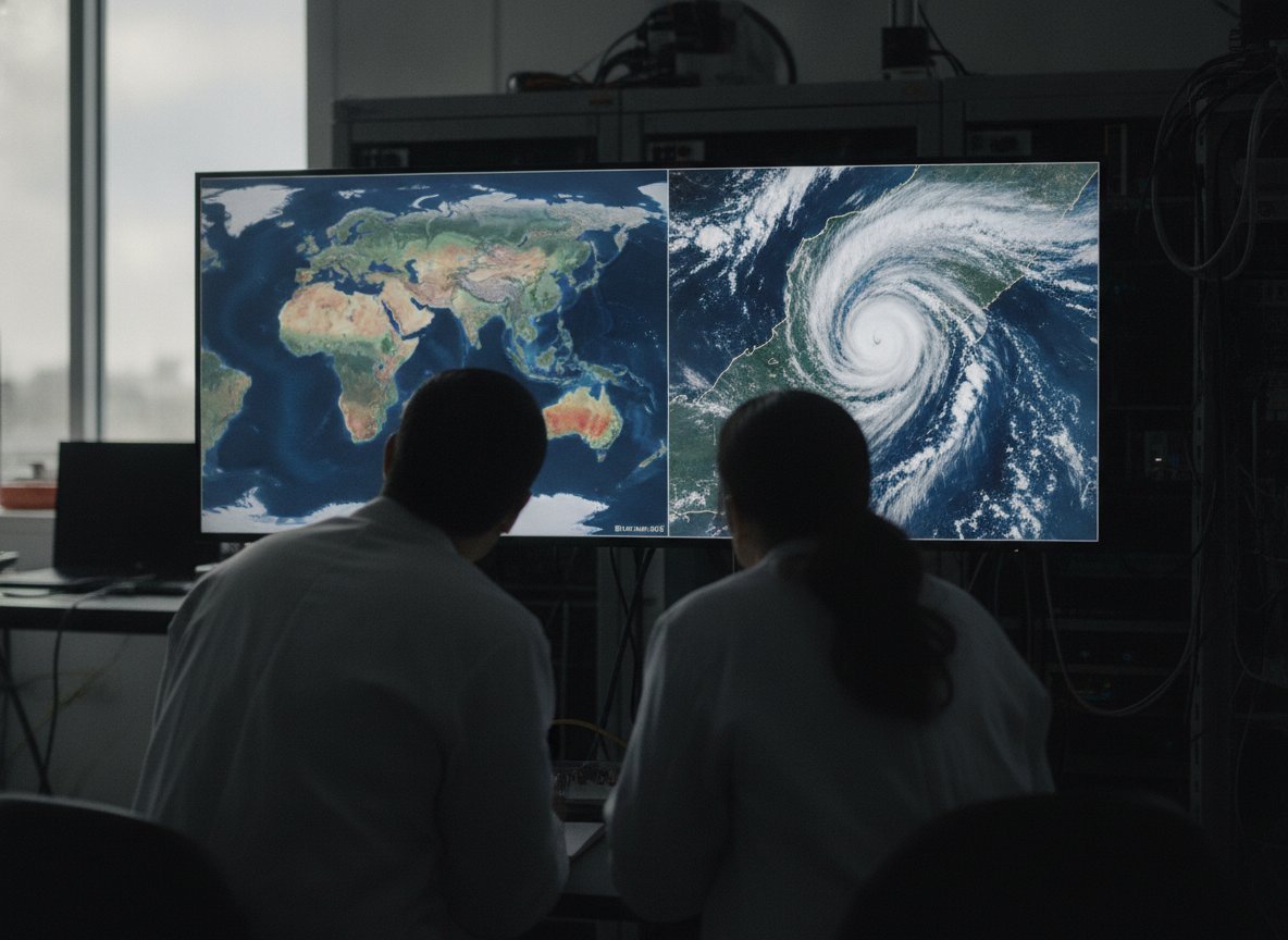 Il·lustració generada amb IA: Una IA generativa de Google tradueix les projeccions climàtiques a escala regional i reprodueix onades de calor i cicles tropicals
