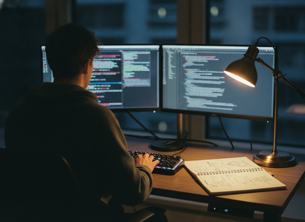 Il·lustració generada amb IA: Més del 40% de les sol·licituds de canvis de codi a GitHub ja les comença un agent d'IA, i al març eren el 17%