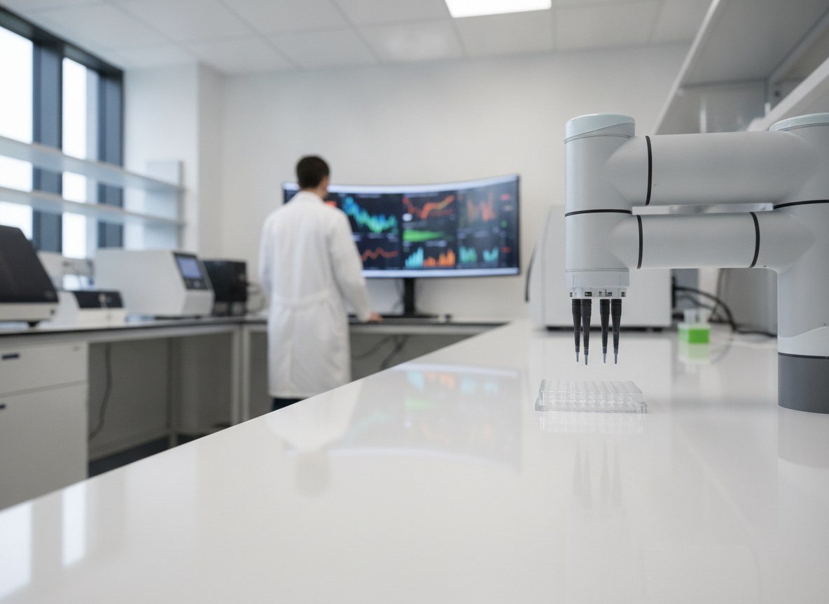 Il·lustració generada amb IA: Google fa que agents d'IA dissenyin experiments, els provin en un laboratori robotitzat i aprenguin dels errors