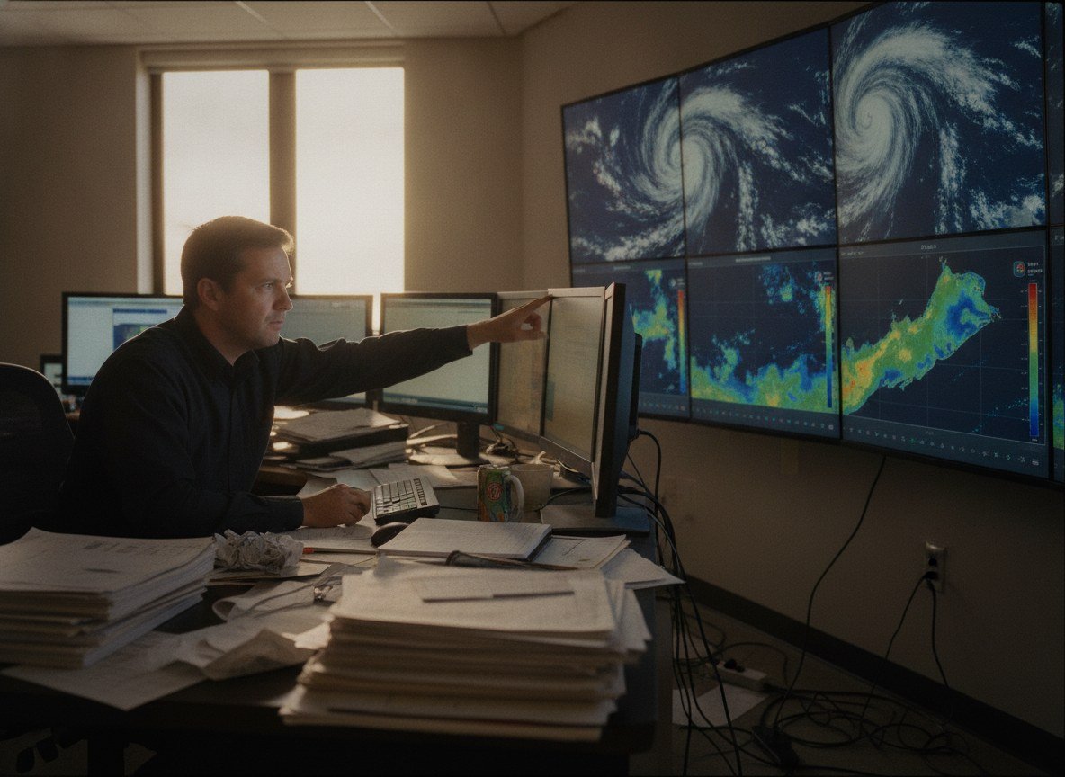 Il·lustració editorial de Google presenta WeatherNext 3, un model d'IA que actualitza la previsió de pluja cada hora i la fa cinc vegades més precisa