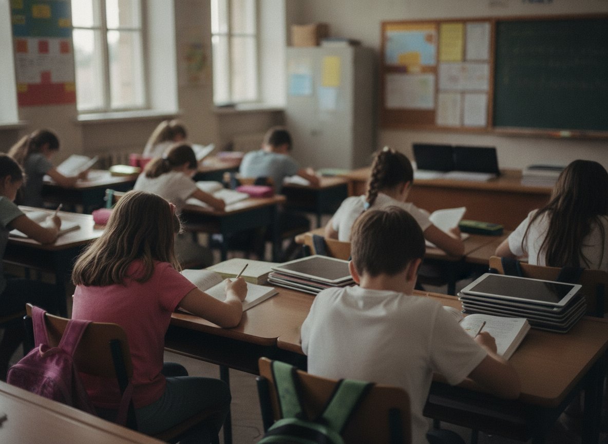 Il·lustració generada amb IA: El Govern vol prohibir la IA als alumnes menors de 14 anys a l'escola i prepara una llei de benestar digital
