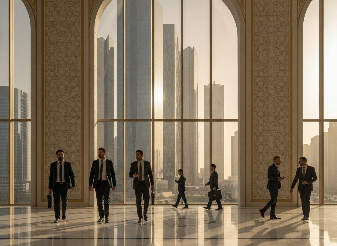 Il·lustració editorial de L'Aràbia Saudita reforça la seva aposta per la IA sobirana: Humain inverteix en la saudita Mozn per a banca i serveis financers