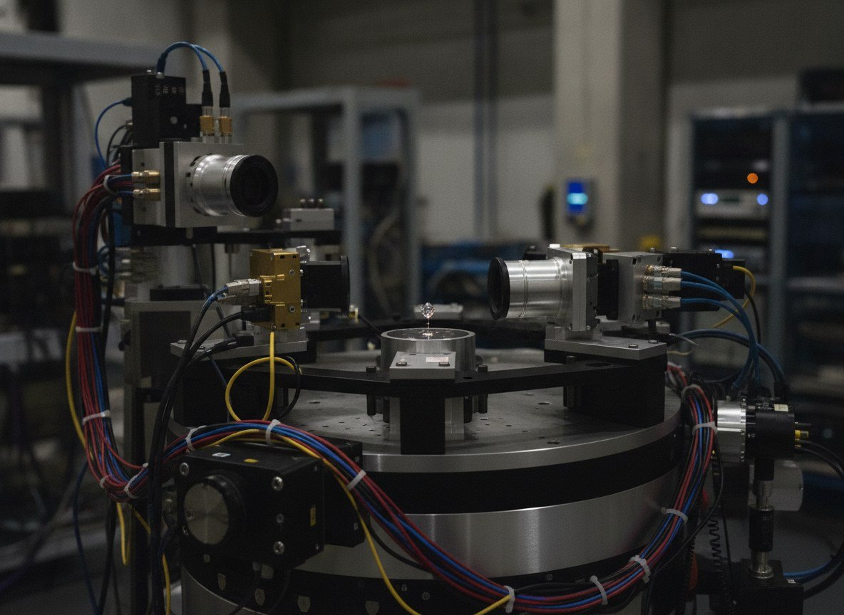 Il·lustració editorial de Un agent d'IA aprèn a alinear tot sol cristalls en un sincrotró real de l'Stanford Synchrotron Radiation Lightsource