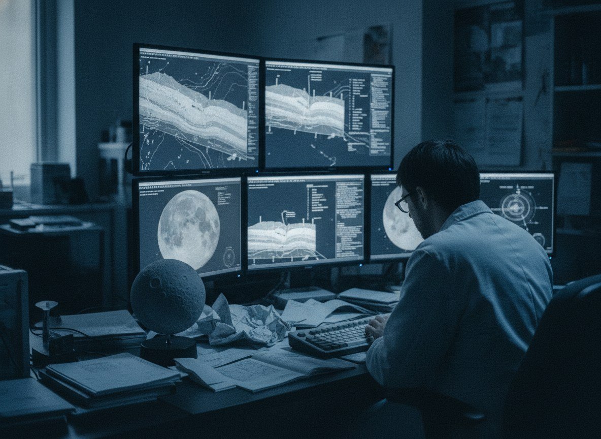 Il·lustració editorial de Investigadors alemanys entrenen una IA perquè interpreti la geologia de la Lluna com ho faria un geòleg, amb les fonts citades