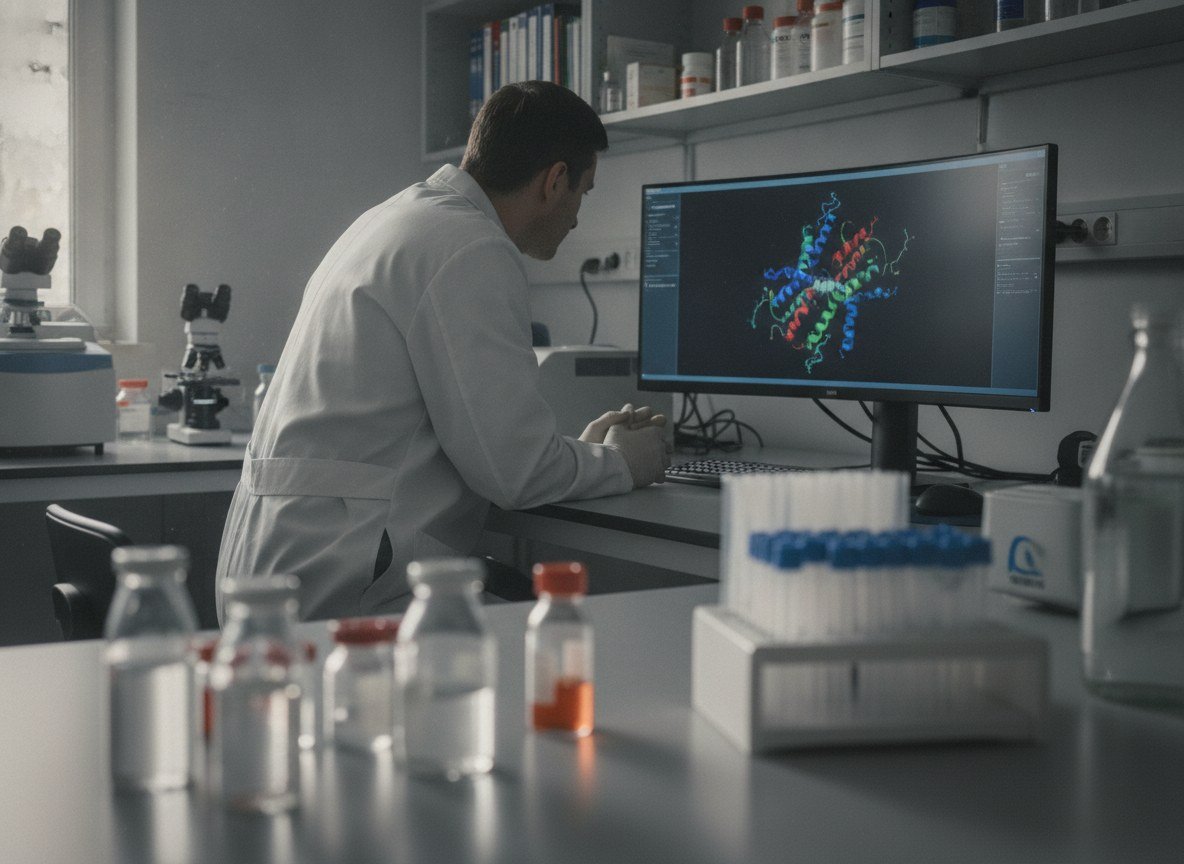 Il·lustració editorial de Una IA que compara la forma de 214 milions de proteïnes destapa un receptor humà que la genètica havia deixat invisible