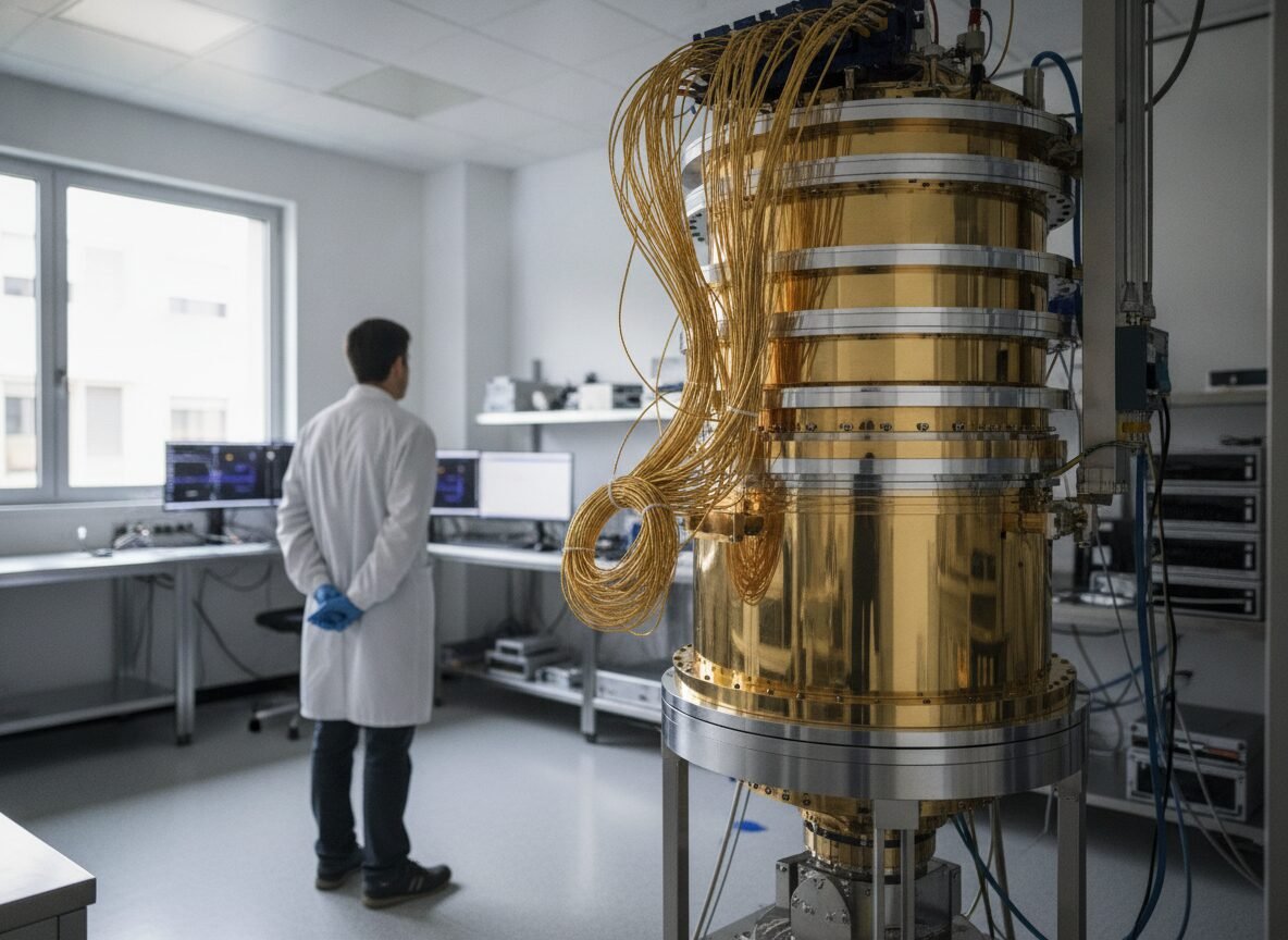 Il·lustració generada amb IA: Indra posa 10 milions d'euros a Qilimanjaro, l'empresa catalana de computació quàntica, per aplicar-la a la IA i la robòtica