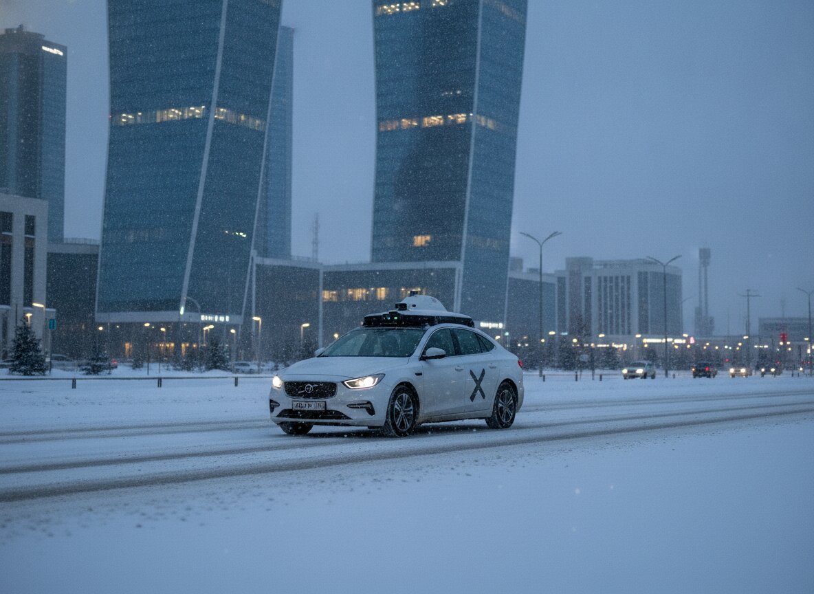 Il·lustració generada amb IA: La plataforma inDrive vol provar robotaxis de Pony.ai amb tecnologia d'Nvidia a Astana el 2027