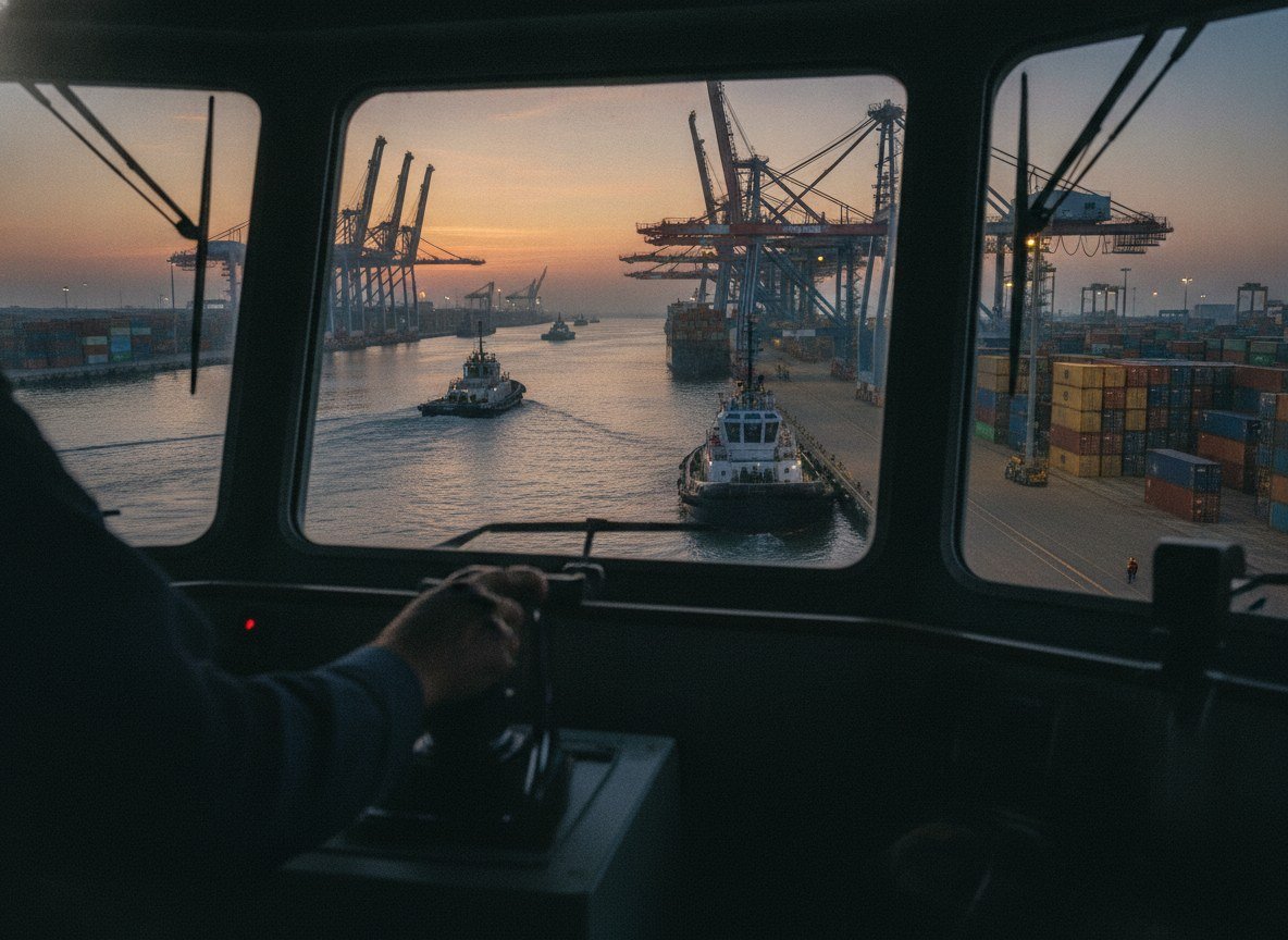 Il·lustració generada amb IA: Una IA dissenya en una hora i per menys de 10 dòlars programes per planificar rutes de remolcadors i terminals de contenidors