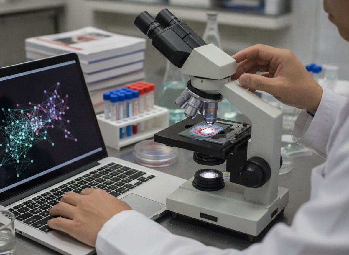 Il·lustració generada amb IA: Un model d'IA que llegeix articles científics i anotacions de gens proposa ANGPTL6 com a candidat a la fibrosi pulmonar idiopàtica