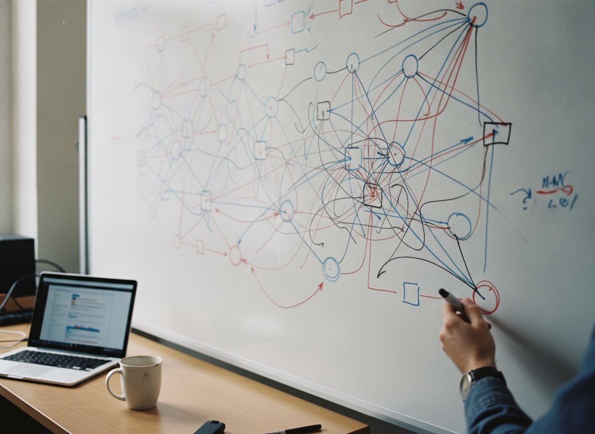 Il·lustració generada amb IA: Una xarxa que parteix de connexions a l'atzar s'organitza sola i aprèn a classificar imatges, segons un estudi del MIT a «PNAS»