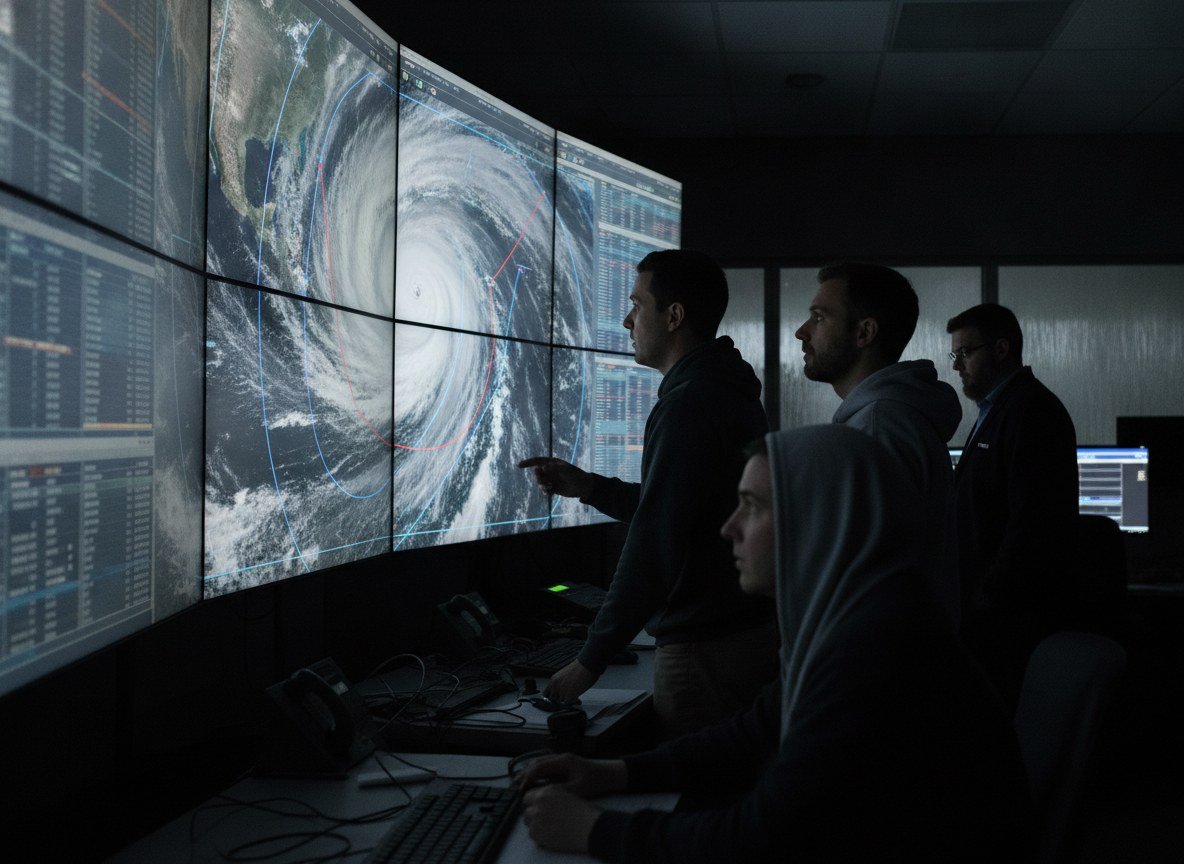 Il·lustració editorial de Un model d'IA de Google DeepMind allarga un dia sencer l'avís previ davant d'un huracà