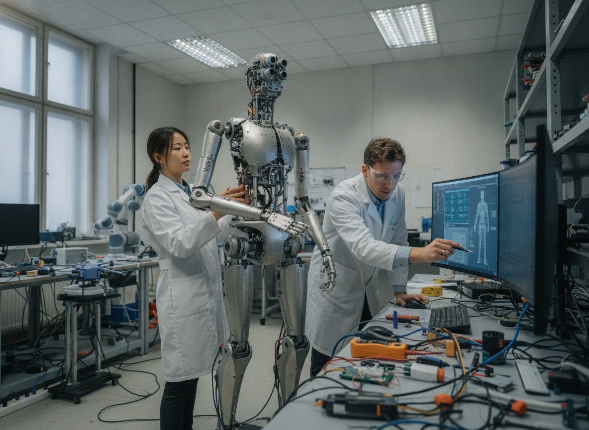 Il·lustració editorial de Només es van vendre 7.000 robots humanoides a tot el món el 2025, i molts es van comprar per investigar-los, no perquè treballessin