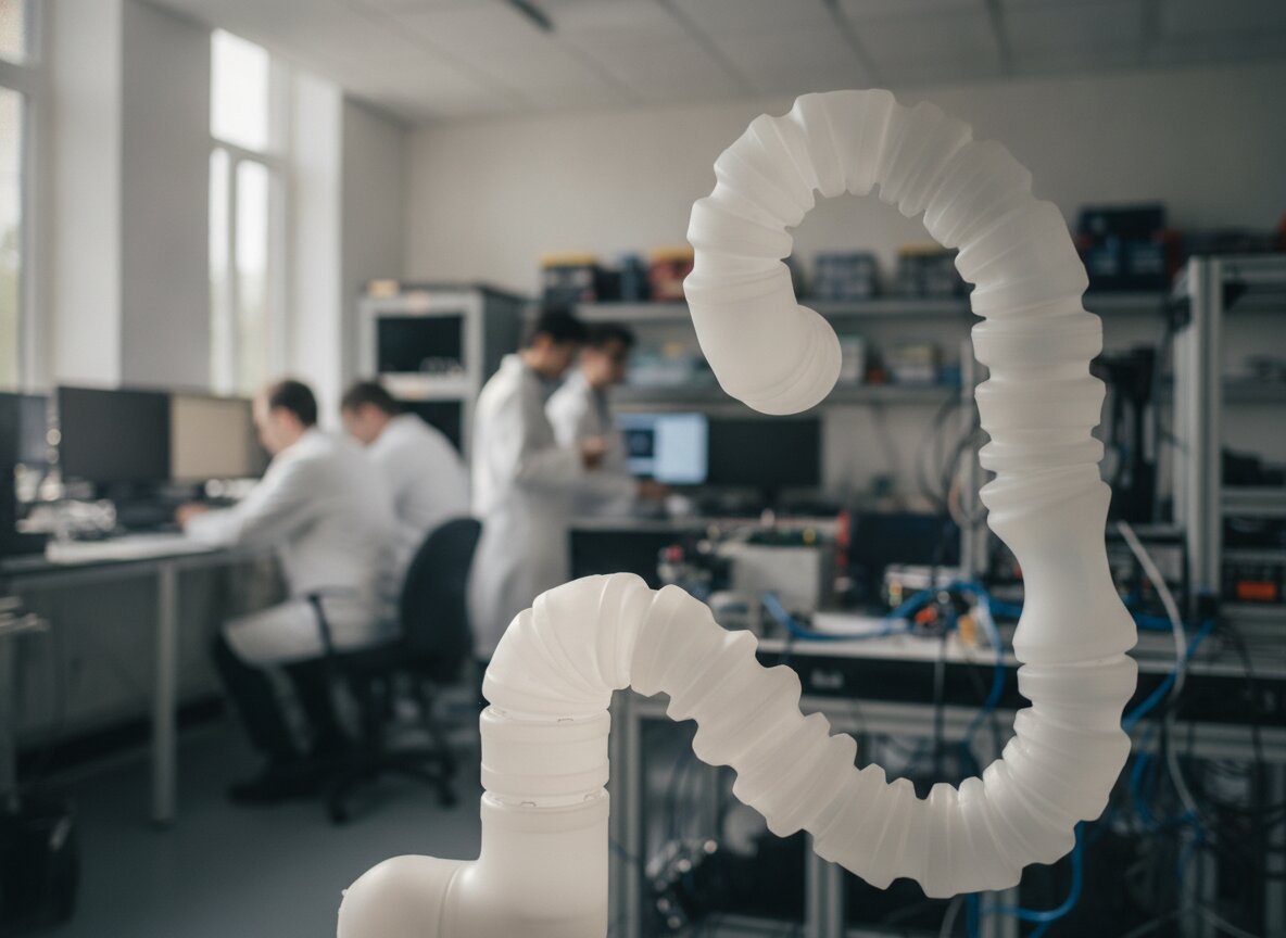Il·lustració generada amb IA: Un equip de la Universitat de Pequín combina dos models d'IA per predir com es mourà un braç robòtic flexible i redueix l'error més d'un 25% en simulació
