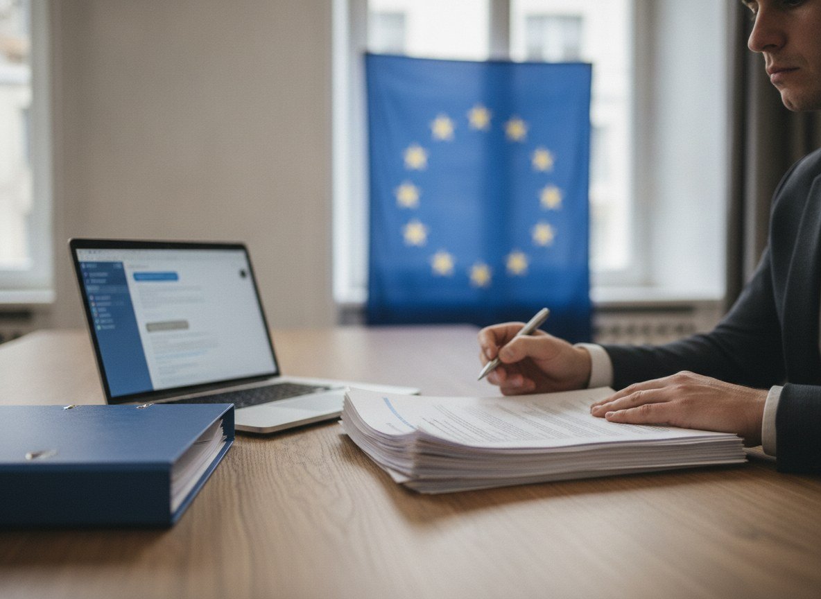 Il·lustració editorial de El Reglament europeu d'IA obliga des d'avui a identificar els xatbots i etiquetar tot el contingut generat, amb multes de fins a 35 milions d'euros