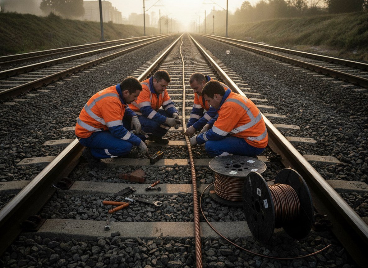 Il·lustració editorial de Els robatoris de coure a Rodalies es disparen mentre la demanda dels centres de dades d'IA dispara el preu del metall