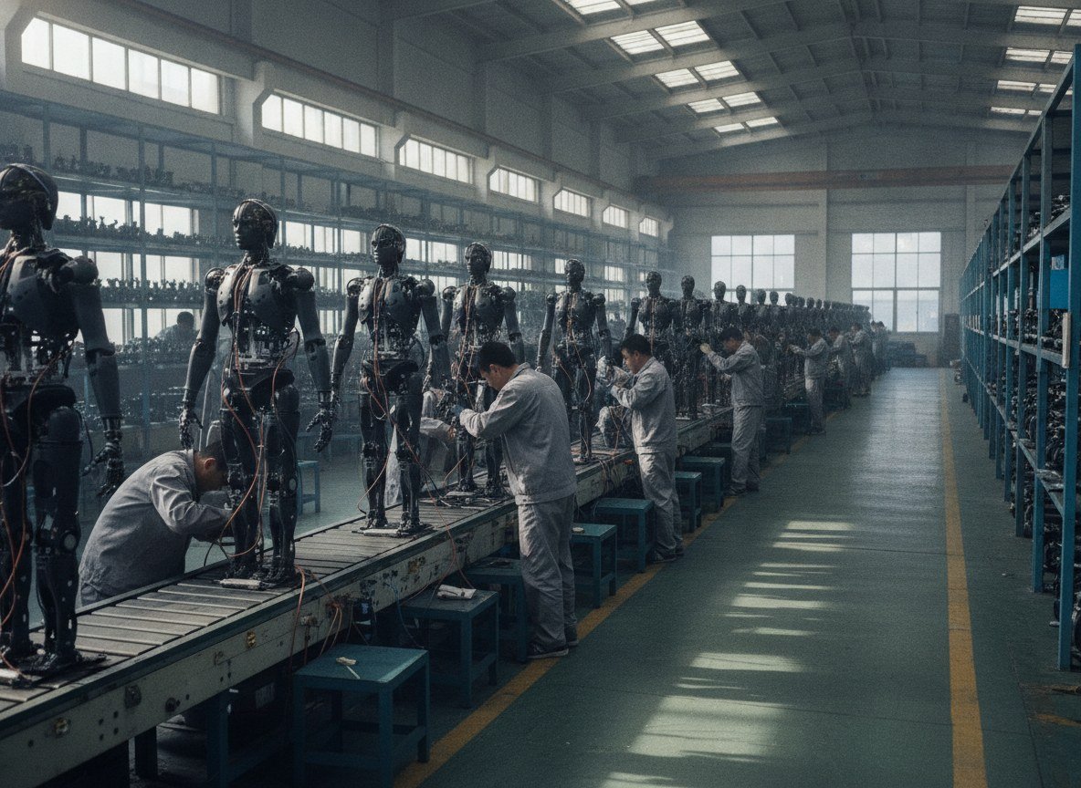 Il·lustració editorial de Els enviaments mundials de robots humanoides gairebé es tripliquen el primer semestre del 2026, amb la Xina dominant el 97% del mercat