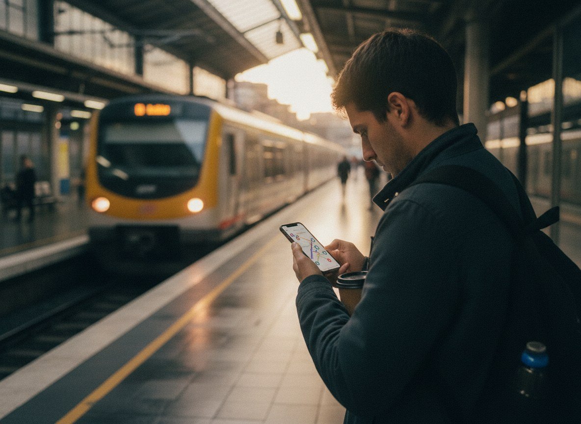Il·lustració editorial de Rodalies estrena una aplicació amb intel·ligència artificial que personalitza rutes i permet comprar bitllets per veu