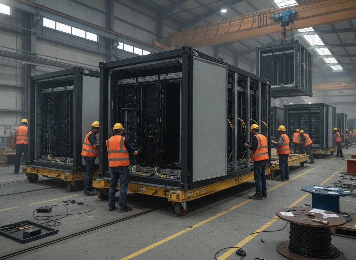 Il·lustració generada amb IA: Runware vol fabricar en cadena centres de dades per a IA i promet tenir-los en marxa 48 hores després d'arribar al lloc