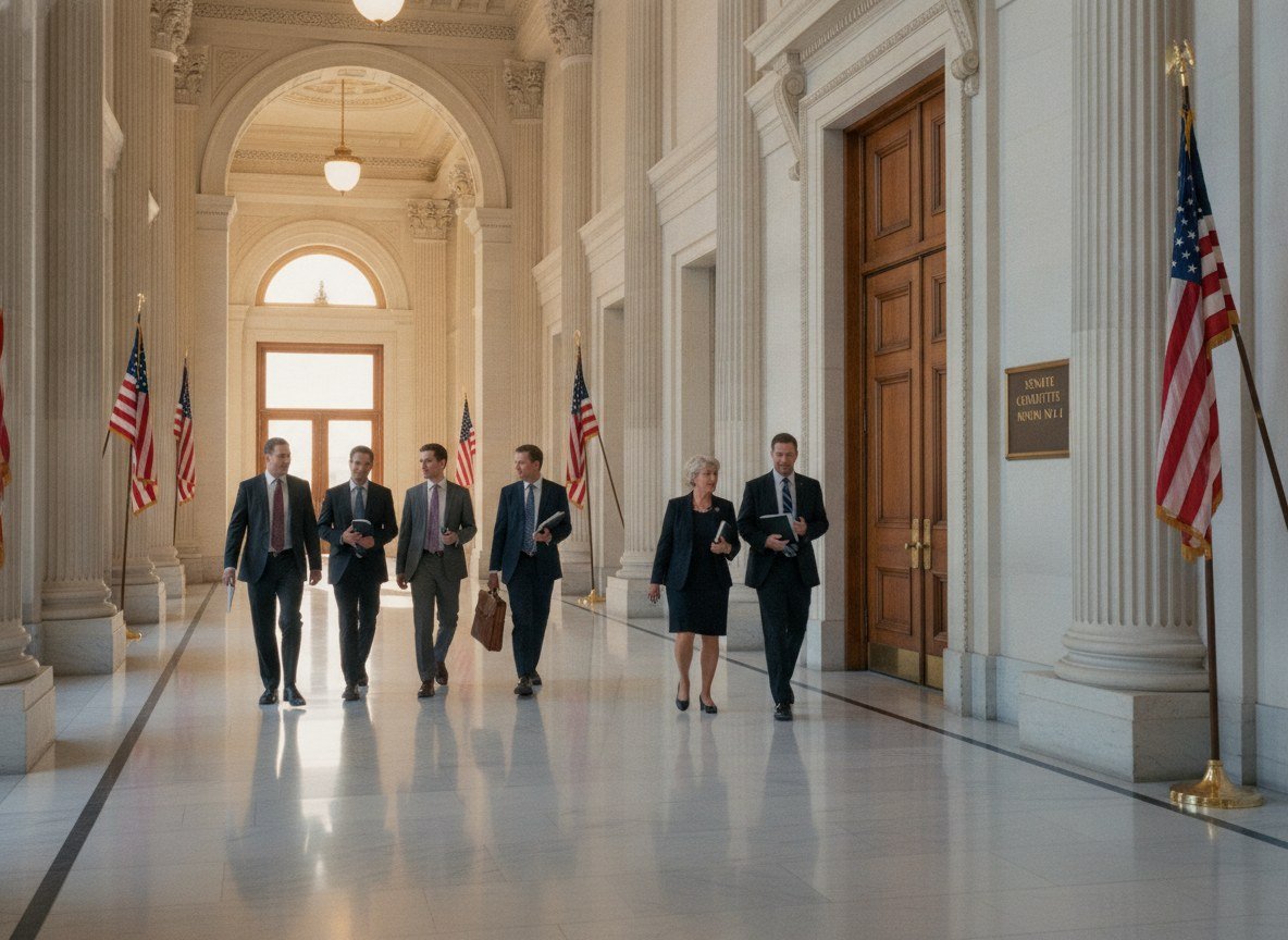 Il·lustració editorial de Sam Altman es reuneix amb el senador Ted Cruz per parlar del pròxim model d'OpenAI i demanar legislació de ciberseguretat en IA