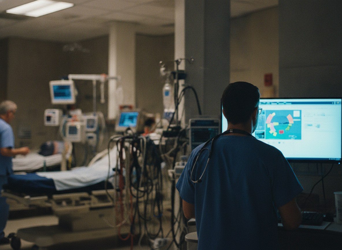 Il·lustració editorial de Un sistema d'IA que ajuda a diagnosticar a les urgències d'un hospital israelià és segur, però els metges hi confien cada cop menys a mesura que passen les setmanes