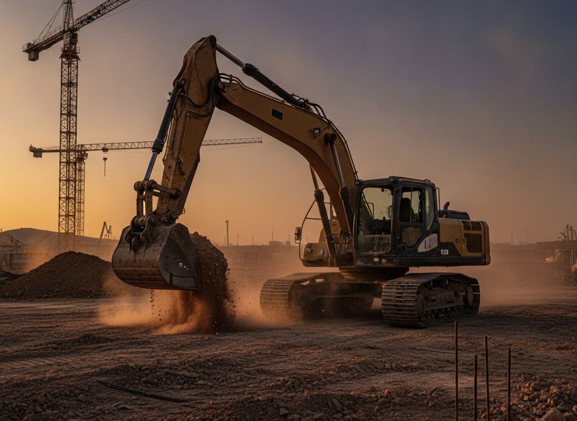 Il·lustració editorial de SoftBank estudia comprar la suïssa Gravis Robotics per més de 500 milions de dòlars per convertir excavadores en robots