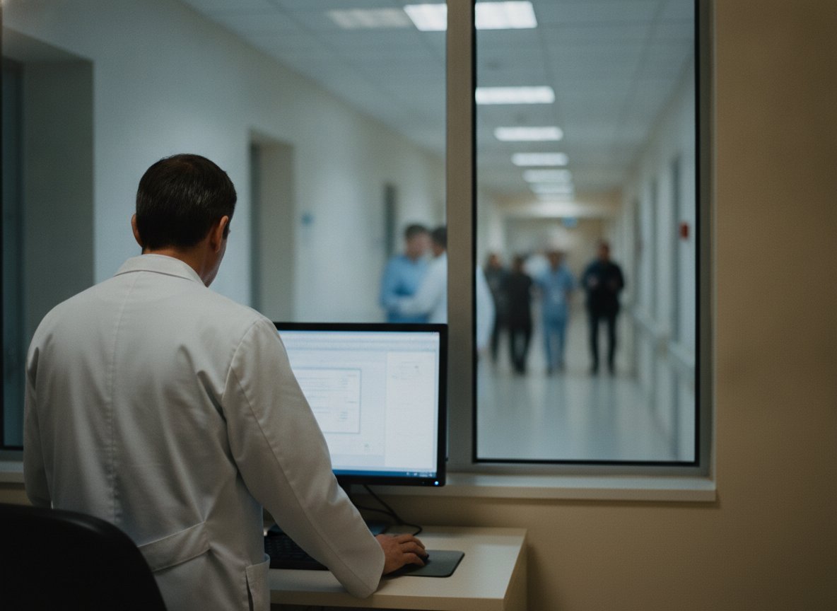 Il·lustració generada amb IA: Un hospital sintètic amb 1.268 pacients permet provar la IA clínica sense dades reals: els models se'n deixen la meitat dels fets rellevants